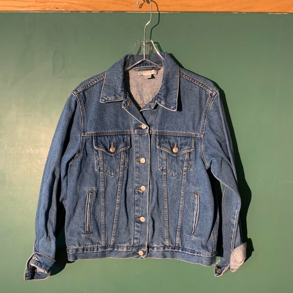 Annex Casual Corner Navy Denim Jacket American Flag Patch Americana Vintage L